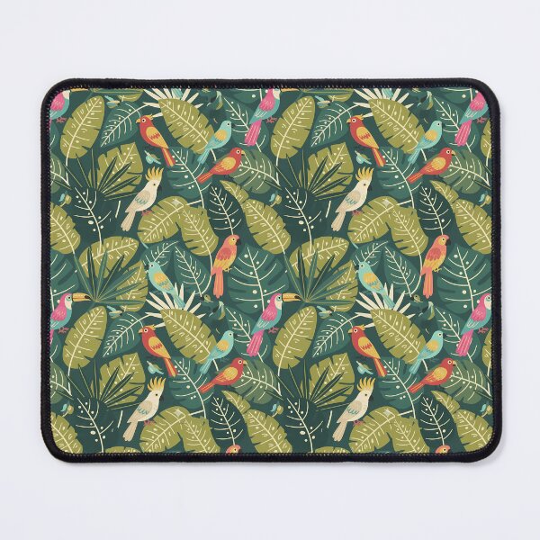 Item preview, Toucan Parrots Cockatiels Seamless Pattern in Jungle Leaves – Scandinavian Folk Art by heidiannemorris © designed and sold by FOLK ART FUSION.