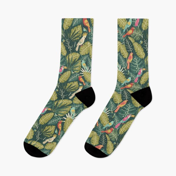 Item preview, Toucan Parrots Cockatiels Seamless Pattern in Jungle Leaves – Scandinavian Folk Art by heidiannemorris © designed and sold by FOLK ART FUSION by heidiannemorris.