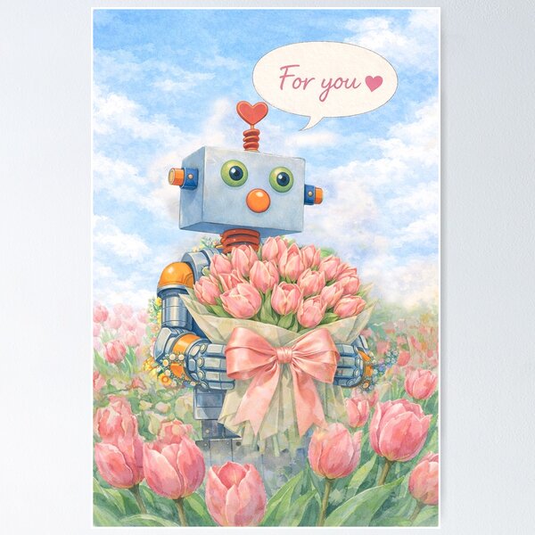 Item preview, For You – Cute Robot with Flowers designed and sold by EmmaGreen25.