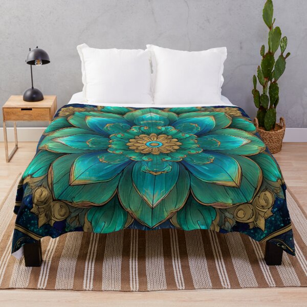 Item preview, Stained Glass Golden Cyan Inspired Mosaic Mandala Pattern designed and sold by GrinGalore.