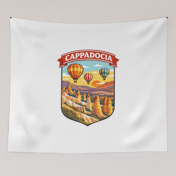 Item preview, Cappadocia Hot Air Balloons Vintage Color-Block Travel Art | Sticker & T-Shirt Design designed and sold by NewNomads.