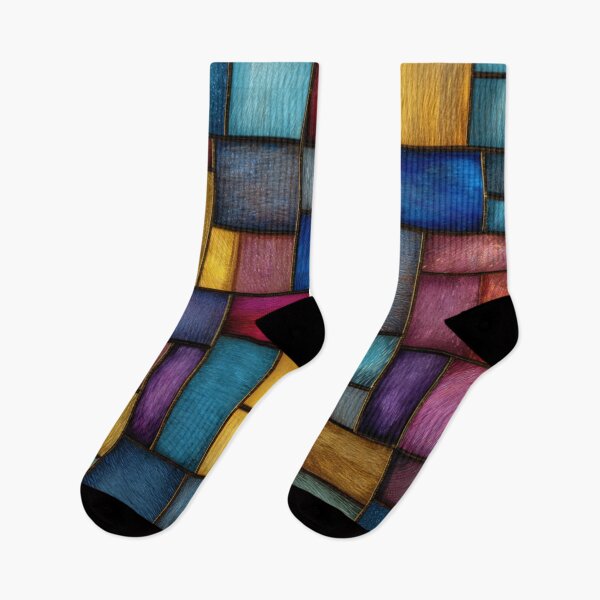 Item preview, Stained Glass Blue Yellow Red Purple Cubes Pattern designed and sold by GrinGalore.