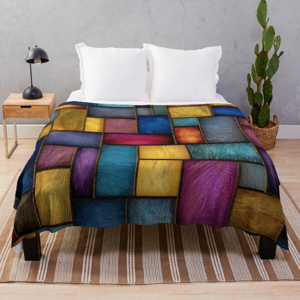 Item preview, Stained Glass Blue Yellow Red Purple Cubes Pattern designed and sold by GrinGalore.