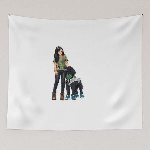 Item preview, Anime Girl with Black Poodle in Blue Shoes - Cute Dog Art designed and sold by StickerBuild07 .