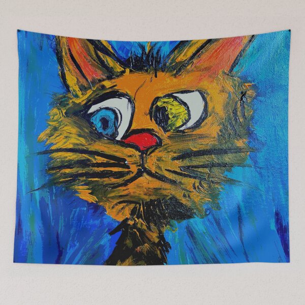 Item preview, ​Quirky Expressionist Cat – Whimsical Orange Kitty Acrylic Painting designed and sold by BeyondInkwell.
