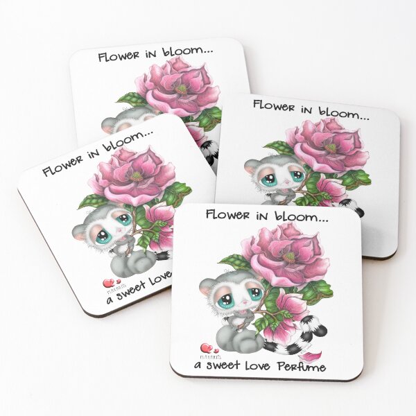 Item preview, Cute Kawaii Lemur Holding Pink Flower – Flower in Bloom Sweet Love Perfume Hand Drawn Illustration designed and sold by Plakartis.