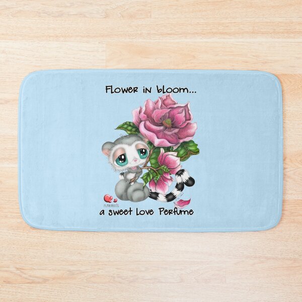 Item preview, Cute Kawaii Lemur Holding Pink Flower – Flower in Bloom Sweet Love Perfume Hand Drawn Illustration designed and sold by Plakartis.
