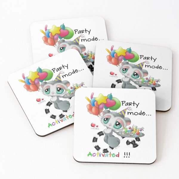 Item preview, Funny Lemur with Party Drinks and Balloons – Party Mode Activated Whimsical hand-drawn designed and sold by Plakartis.