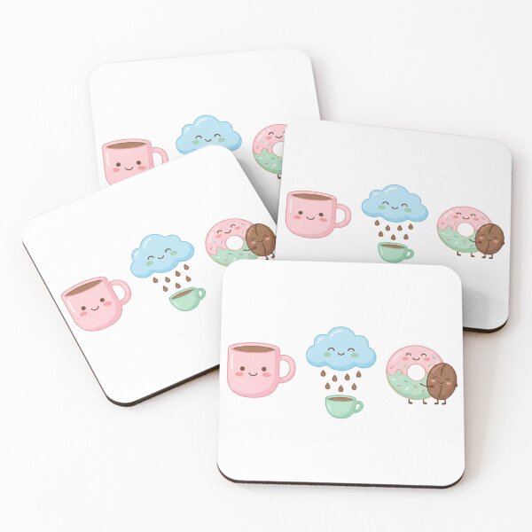 Item preview, Whimsical Kawaii Coffee Rain and Donut Friends Illustration Set designed and sold by NonditStudio.
