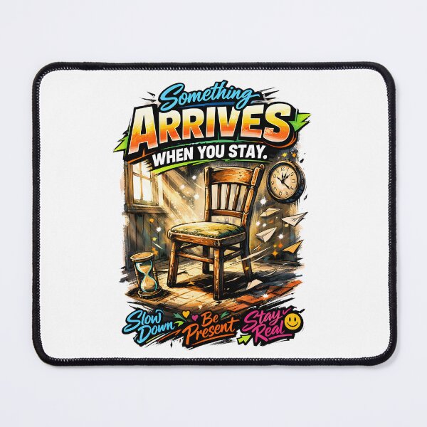 Item preview, Something Arrives When You Stay - Mindfulness Art & Retro Graffiti Streetwear - The Chair That Waited Inspirational Quote for Meditation, Mental Health Awareness, and Slow Living Presence. designed and sold by Vivaan Studio.