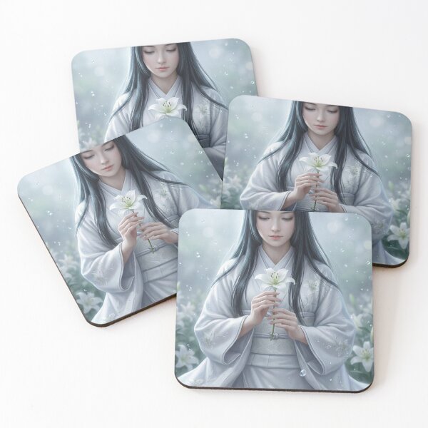 Item preview, White Lily Maiden – Japanese Fantasy Art (Mori no Akari Series) designed and sold by Mori-no-Akari.