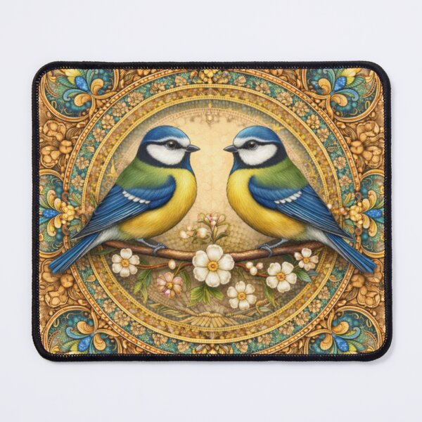 Item preview, Blue Tit Lovebirds – Vintage Floral Mandala Illustration designed and sold by Colorshow-relax.