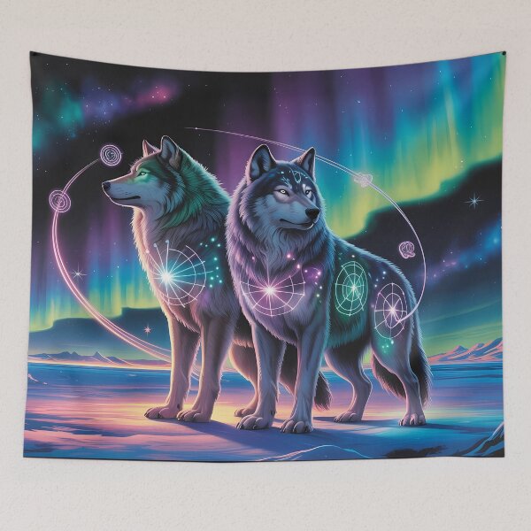Item preview, Cosmic Spirit Wolves Aurora Art designed and sold by RkskArt.