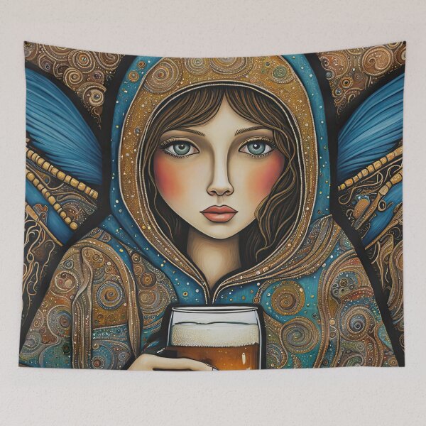 Item preview, Angel with wings wearing a hoodie drinking Beer in a Bar designed and sold by Colin Bentham.