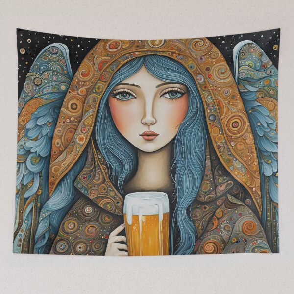 Item preview, Angel with wings wearing a hoodie drinking Beer in a Bar designed and sold by Colin Bentham.