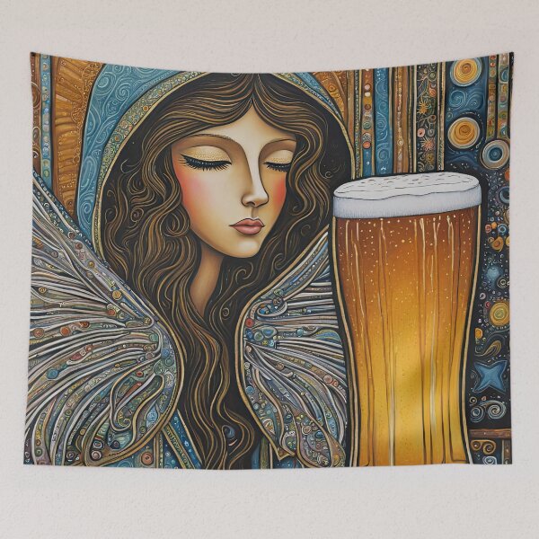 Item preview, Angel with wings wearing a hoodie drinking Beer in a Bar designed and sold by Colin Bentham.