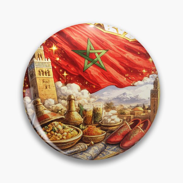 Item preview, Morocco Pride Emblem – Golden Stars Moroccan Flag Art designed and sold by K2M.