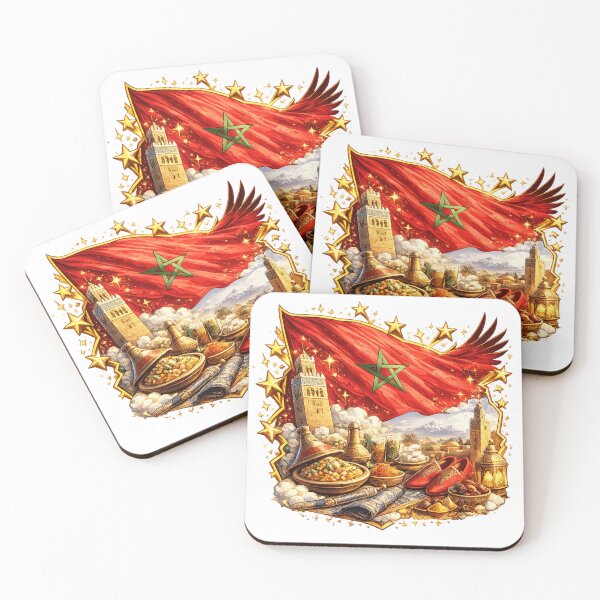 Item preview, Morocco Pride Emblem – Golden Stars Moroccan Flag Art designed and sold by K2M.