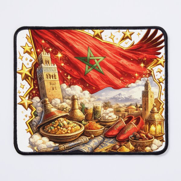 Item preview, Morocco Pride Emblem – Golden Stars Moroccan Flag Art designed and sold by K2M.