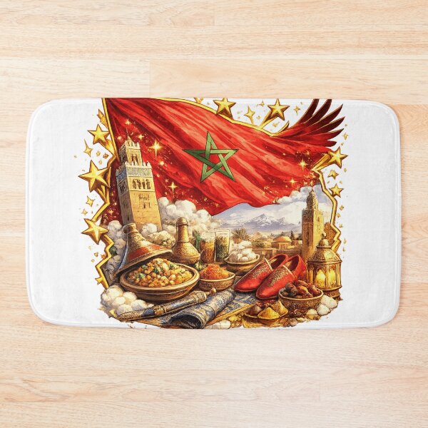 Item preview, Morocco Pride Emblem – Golden Stars Moroccan Flag Art designed and sold by K2M.