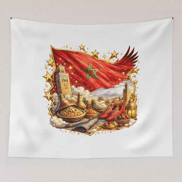 Item preview, Morocco Pride Emblem – Golden Stars Moroccan Flag Art designed and sold by K2M.