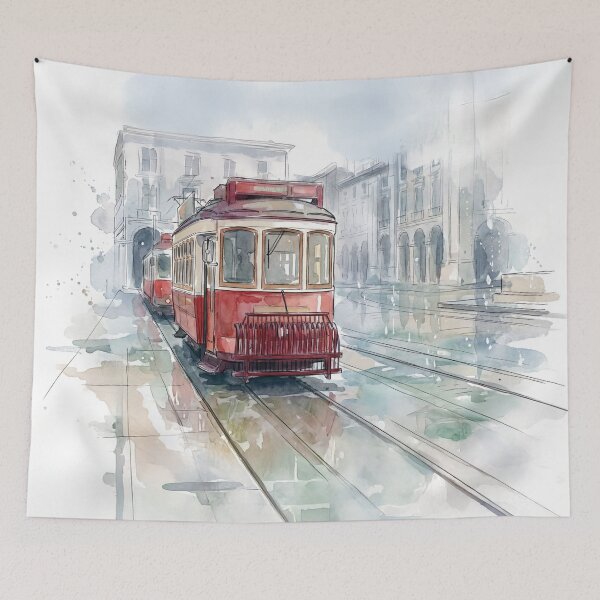 Item preview, Vintage Red Tram – Lisbon, Portugal with text designed and sold by clausbjoern.