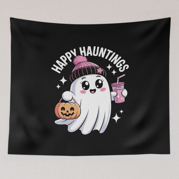 Item preview, Cute Ghost Drinking Coffee Halloween Ghost Ice Coffee Womensq designed and sold by MarkLeedsArt.
