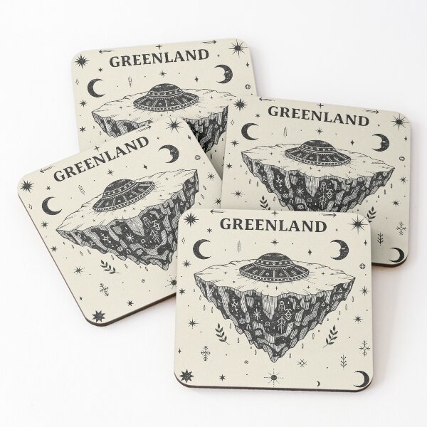 Item preview, Greenland Mystic UFO Floating Island Vintage Line Art designed and sold by zzz888.