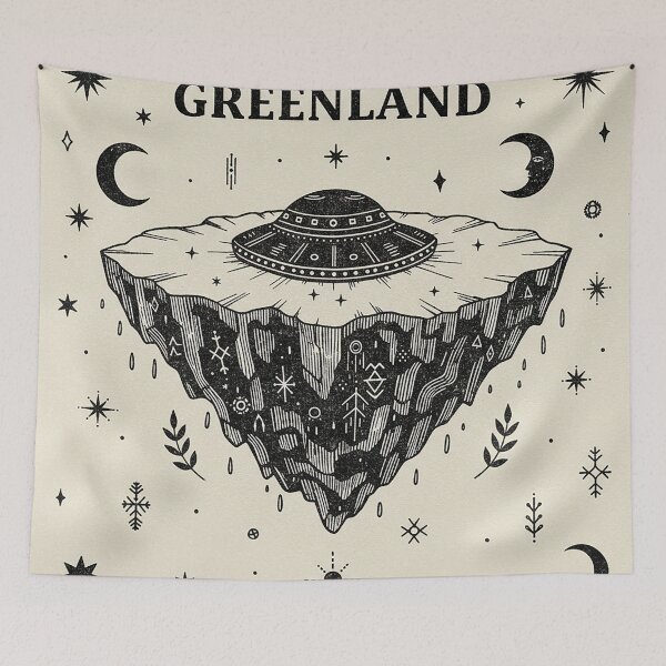 Item preview, Greenland Mystic UFO Floating Island Vintage Line Art designed and sold by zzz888.