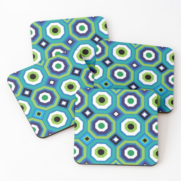 Item preview, Black White Blue Green Octagons & Diamonds designed and sold by Digitalmyth's Designs.