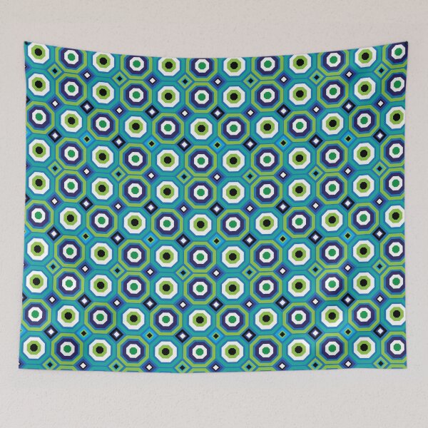 Item preview, Black White Blue Green Octagons & Diamonds designed and sold by Digitalmyth's Designs.