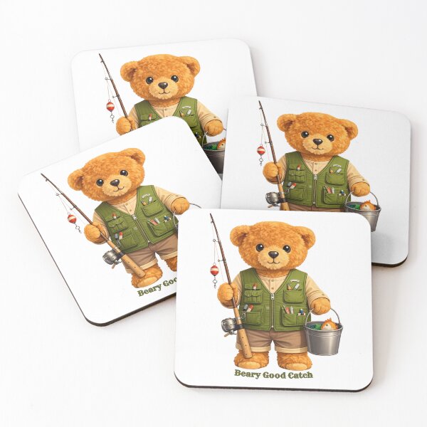 Item preview, Cute Fisherman Teddy Bear - Little Angler with Rod and Bucket designed and sold by CuteBear87.