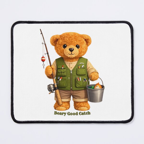 Item preview, Cute Fisherman Teddy Bear - Little Angler with Rod and Bucket designed and sold by CuteBear87.