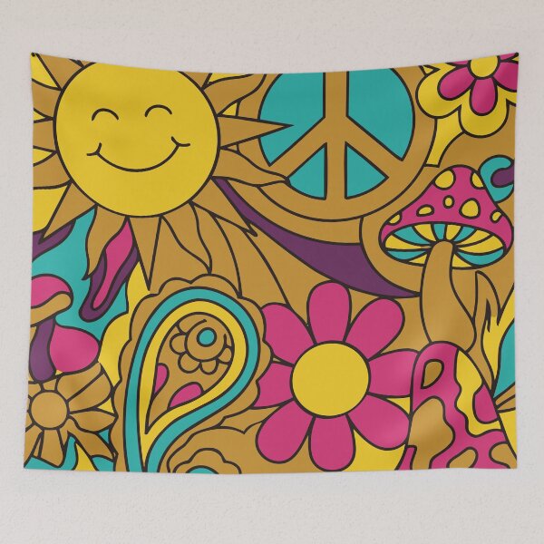 Item preview, Retro Summer of Love Psychedelic Sun & Mushroom Art designed and sold by Far Out Goods.