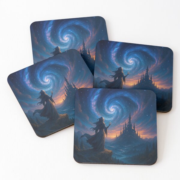 Item preview, Sorcerer and Castle Beneath Cosmic Vortex – Fantasy Art designed and sold by DrakariArt.
