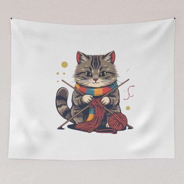 Item preview, Knitting Cat Shirt – Cute Cat Knitting with Yarn  designed and sold by Lamagift.
