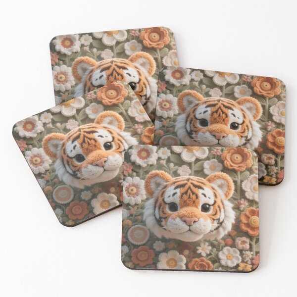 Item preview, Kawaii Crochet Bengal Tiger in Flower Garden – Cozy Cottagecore Art designed and sold by stg-reigns.