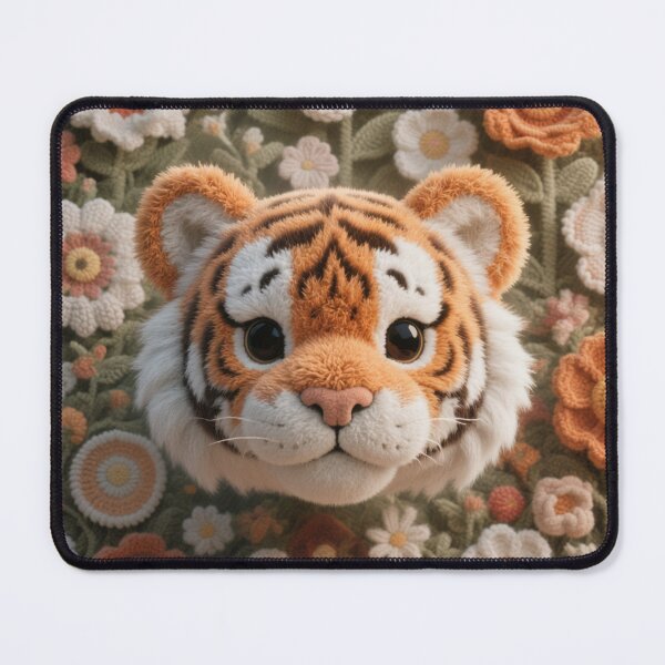 Item preview, Kawaii Crochet Bengal Tiger in Flower Garden – Cozy Cottagecore Art designed and sold by stg-reigns.