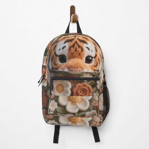 Item preview, Kawaii Crochet Bengal Tiger in Flower Garden – Cozy Cottagecore Art designed and sold by stg-reigns.