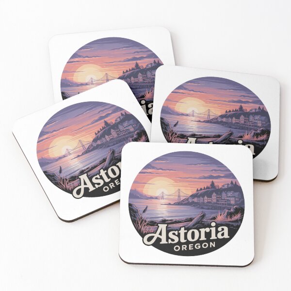Item preview, Astoria Oregon Sunset Illustration - Coastal Bridge Landscape Art designed and sold by CircinusStore.