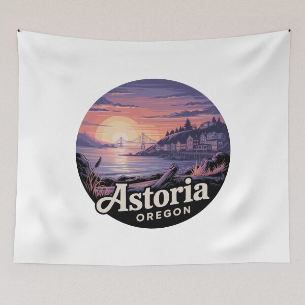 Item preview, Astoria Oregon Sunset Illustration - Coastal Bridge Landscape Art designed and sold by CircinusStore.