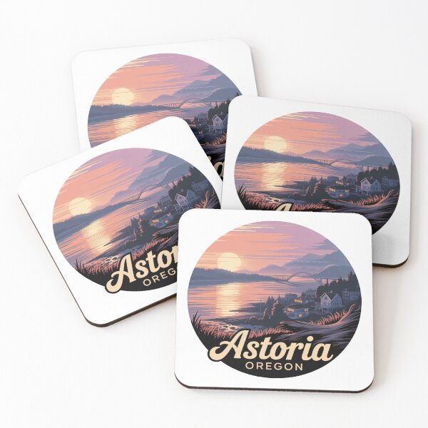 Item preview, Astoria Oregon Sunset Landscape - Coastal Bridge Illustration Art designed and sold by CircinusStore.
