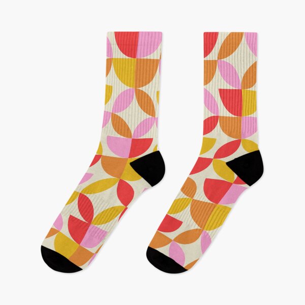 Item preview, Mid Century Half Circles And Circle Leaf in Orange Red Pink Yellow designed and sold by Yasminepatterns .