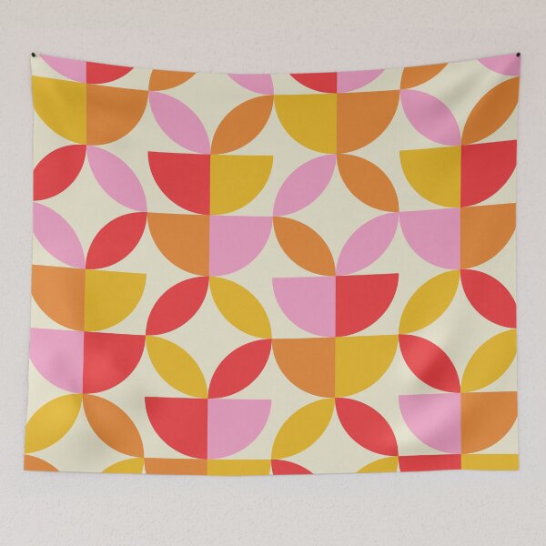 Item preview, Mid Century Half Circles And Circle Leaf in Orange Red Pink Yellow designed and sold by Yasminepatterns .