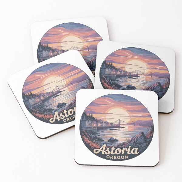 Item preview, Astoria Oregon Sunset Badge - Coastal Bridge Round Illustration designed and sold by CircinusStore.