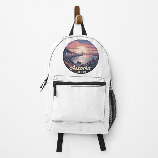 Item preview, Astoria Oregon Sunset Badge - Coastal Bridge Round Illustration designed and sold by CircinusStore.