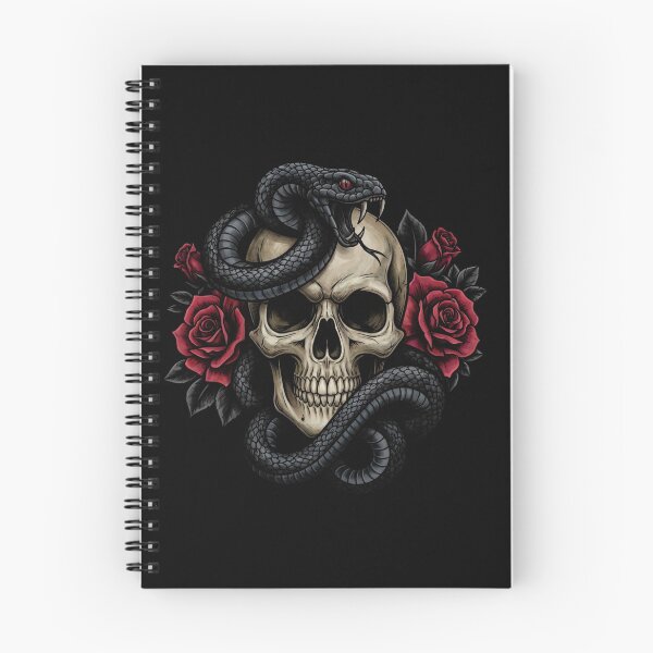 Aperçu de l'œuvre Crâne gothique avec serpent noir et roses – Illustration en demi-teintes sombres créée et vendue par PSYNOVA.