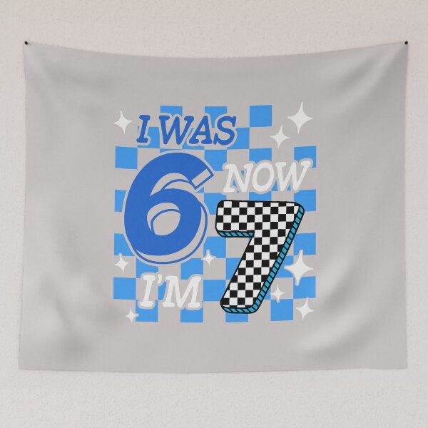 Item preview, Blue Checkered I was 6 Now I'm 7 Funny 67 Birthday Boy  designed and sold by MabelWells.