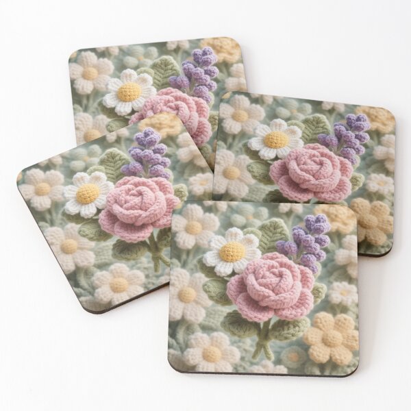 Item preview, Pastel Crochet Flower Bouquet – Rose, Daisy & Lavender Cottagecore Art designed and sold by stg-reigns.