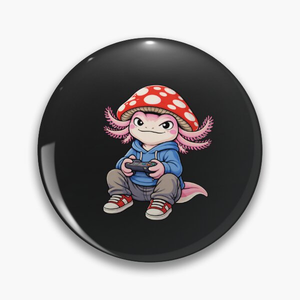 Item preview, Gamer Axolotl with Mushroom Hat – Cute Relaxed Gaming Cartoon Illustration designed and sold by ColorSplash123.